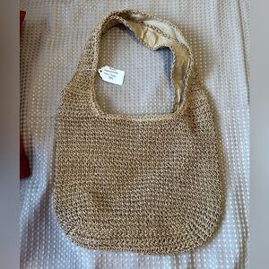 Boho Elegant Tan Woven Shoulder Bag lined